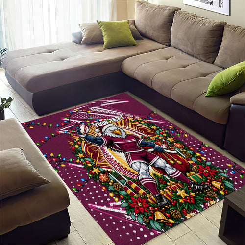 Personalized Manly Warringah Sea Eagles Rugby Christmas Area Rug Holiday Mascot Graphic Art Festive Lights Bow