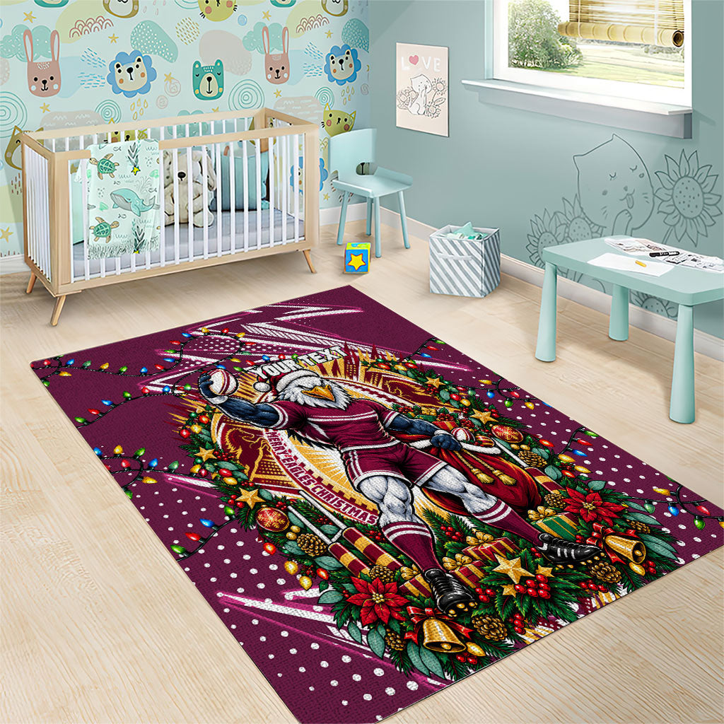 Personalized Manly Warringah Sea Eagles Rugby Christmas Area Rug Holiday Mascot Graphic Art Festive Lights Bow
