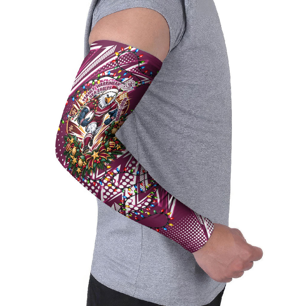 Personalized Manly Warringah Sea Eagles Rugby Christmas Arm Sleeves Holiday Mascot Graphic Art Festive Lights Bow