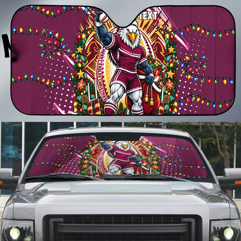 Personalized Manly Warringah Sea Eagles Rugby Christmas Auto Sun Shade Holiday Mascot Graphic Art Festive Lights Bow