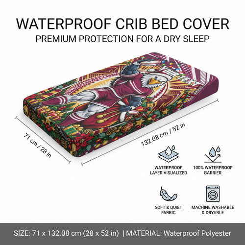 Personalized Manly Warringah Sea Eagles Rugby Christmas Baby Bed Cover Holiday Mascot Graphic Art Festive Lights Bow