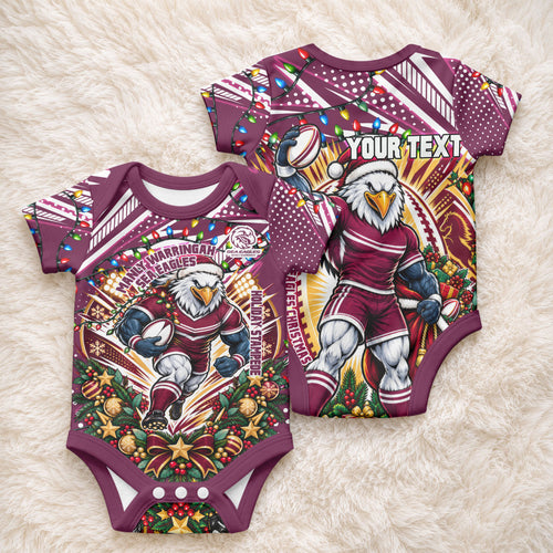 Personalized Manly Warringah Sea Eagles Rugby Christmas Baby Onesie Holiday Mascot Graphic Art Festive Lights Bow