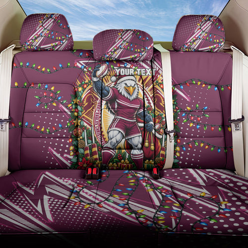 Personalized Manly Warringah Sea Eagles Rugby Christmas Back Car Seat Cover Holiday Mascot Graphic Art Festive Lights Bow