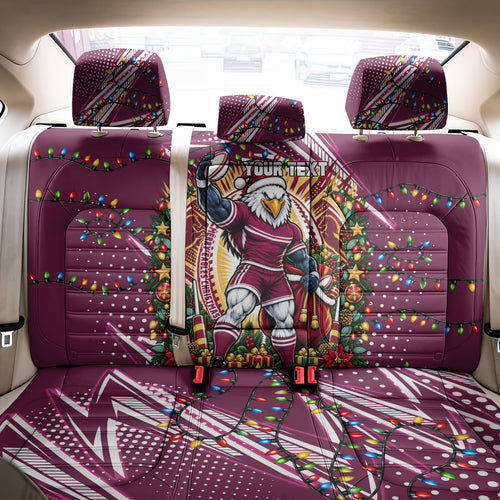Personalized Manly Warringah Sea Eagles Rugby Christmas Back Car Seat Cover Holiday Mascot Graphic Art Festive Lights Bow