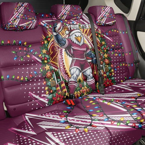 Personalized Manly Warringah Sea Eagles Rugby Christmas Back Car Seat Cover Holiday Mascot Graphic Art Festive Lights Bow