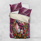 Personalized Manly Warringah Sea Eagles Rugby Christmas Bedding Set Holiday Mascot Graphic Art Festive Lights Bow