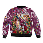 Personalized Manly Warringah Sea Eagles Rugby Christmas Bomber Jacket Holiday Mascot Graphic Art Festive Lights Bow
