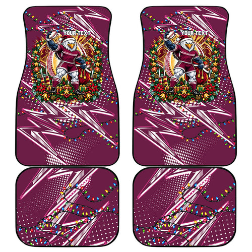 Personalized Manly Warringah Sea Eagles Rugby Christmas Car Mats Holiday Mascot Graphic Art Festive Lights Bow