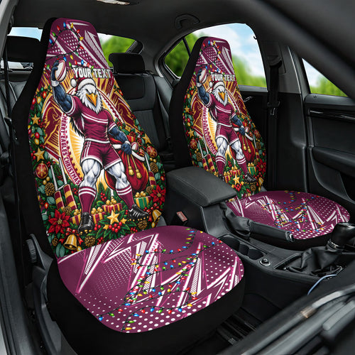 Personalized Manly Warringah Sea Eagles Rugby Christmas Car Seat Cover Holiday Mascot Graphic Art Festive Lights Bow