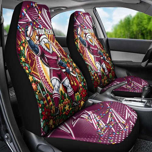 Personalized Manly Warringah Sea Eagles Rugby Christmas Car Seat Cover Holiday Mascot Graphic Art Festive Lights Bow