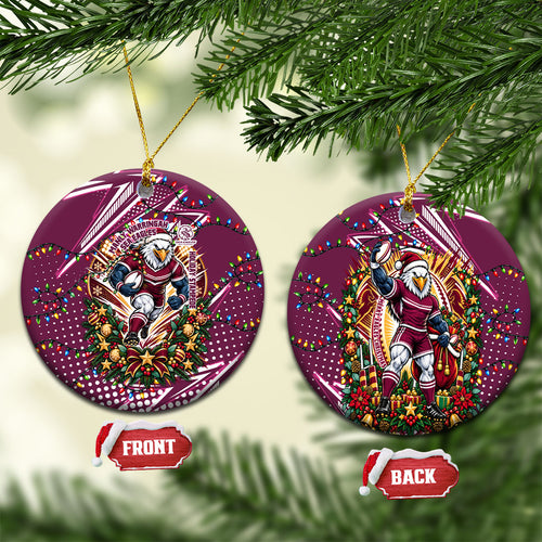 Manly Warringah Sea Eagles Rugby Christmas Ceramic Ornament Holiday Mascot Graphic Art Festive Lights Bow