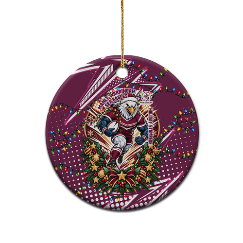Manly Warringah Sea Eagles Rugby Christmas Ceramic Ornament Holiday Mascot Graphic Art Festive Lights Bow