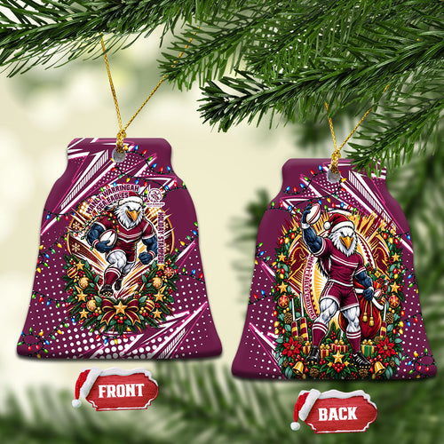 Manly Warringah Sea Eagles Rugby Christmas Ceramic Ornament Holiday Mascot Graphic Art Festive Lights Bow