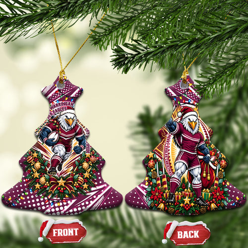 Manly Warringah Sea Eagles Rugby Christmas Ceramic Ornament Holiday Mascot Graphic Art Festive Lights Bow