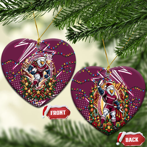 Manly Warringah Sea Eagles Rugby Christmas Ceramic Ornament Holiday Mascot Graphic Art Festive Lights Bow