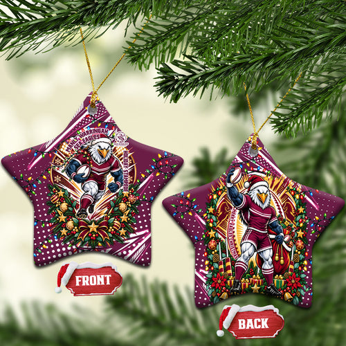 Manly Warringah Sea Eagles Rugby Christmas Ceramic Ornament Holiday Mascot Graphic Art Festive Lights Bow