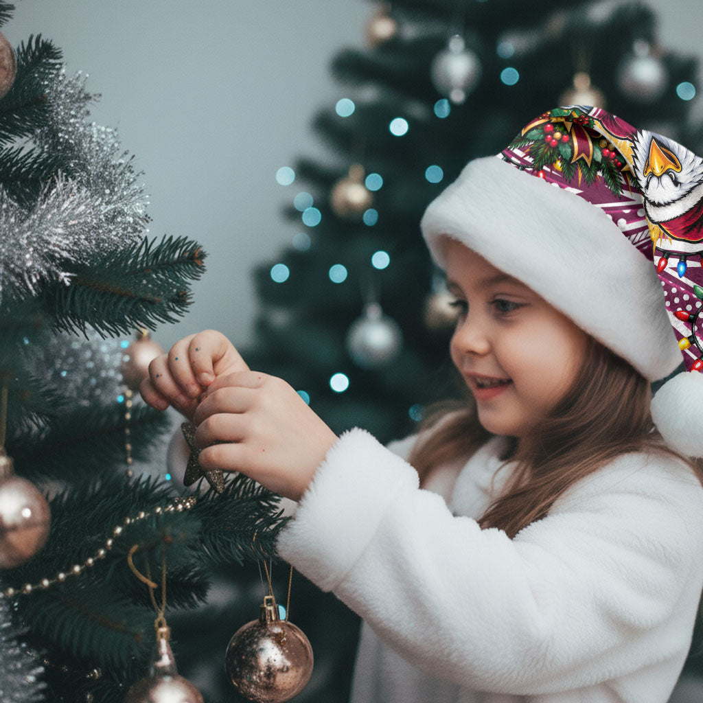 Manly Warringah Sea Eagles Rugby Christmas Santa Hat Holiday Mascot Graphic Art Festive Lights Bow