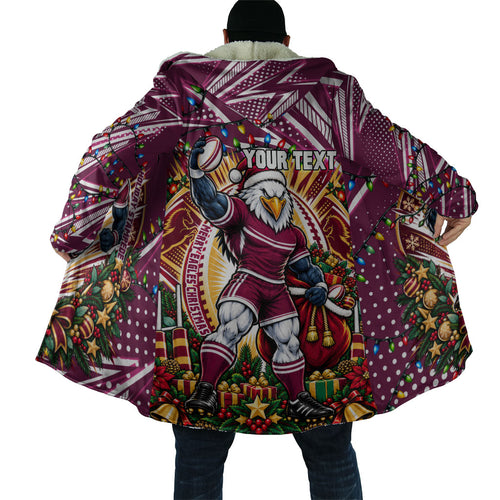 Personalized Manly Warringah Sea Eagles Rugby Christmas Cloak Holiday Mascot Graphic Art Festive Lights Bow