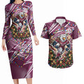 Personalized Manly Warringah Sea Eagles Rugby Christmas Couples Matching Long Sleeve Bodycon Dress and Hawaiian Shirt Holiday Mascot Graphic Art Festive Lights Bow