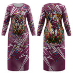 Personalized Manly Warringah Sea Eagles Rugby Christmas Couples Matching Long Sleeve Bodycon Dress and Hawaiian Shirt Holiday Mascot Graphic Art Festive Lights Bow
