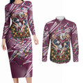 Personalized Manly Warringah Sea Eagles Rugby Christmas Couples Matching Long Sleeve Bodycon Dress and Long Sleeve Button Shirt Holiday Mascot Graphic Art Festive Lights Bow