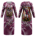Personalized Manly Warringah Sea Eagles Rugby Christmas Couples Matching Long Sleeve Bodycon Dress and Long Sleeve Button Shirt Holiday Mascot Graphic Art Festive Lights Bow