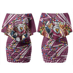 Personalized Manly Warringah Sea Eagles Rugby Christmas Couples Matching Off Shoulder Short Dress and Hawaiian Shirt Holiday Mascot Graphic Art Festive Lights Bow
