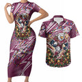 Personalized Manly Warringah Sea Eagles Rugby Christmas Couples Matching Short Sleeve Bodycon Dress and Hawaiian Shirt Holiday Mascot Graphic Art Festive Lights Bow