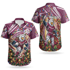 Personalized Manly Warringah Sea Eagles Rugby Christmas Couples Matching Short Sleeve Bodycon Dress and Hawaiian Shirt Holiday Mascot Graphic Art Festive Lights Bow