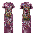 Personalized Manly Warringah Sea Eagles Rugby Christmas Couples Matching Short Sleeve Bodycon Dress and Hawaiian Shirt Holiday Mascot Graphic Art Festive Lights Bow