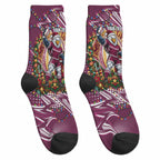 Personalized Manly Warringah Sea Eagles Rugby Christmas Crew Socks Holiday Mascot Graphic Art Festive Lights Bow