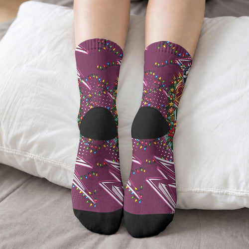 Personalized Manly Warringah Sea Eagles Rugby Christmas Crew Socks Holiday Mascot Graphic Art Festive Lights Bow