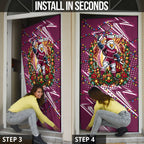 Personalized Manly Warringah Sea Eagles Rugby Christmas Door Cover Holiday Mascot Graphic Art Festive Lights Bow