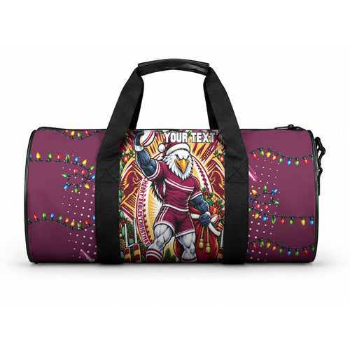 Personalized Manly Warringah Sea Eagles Rugby Christmas Duffle Bag Holiday Mascot Graphic Art Festive Lights Bow