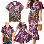 Personalized Manly Warringah Sea Eagles Rugby Christmas Family Matching Mermaid Dress and Hawaiian Shirt Holiday Mascot Graphic Art Festive Lights Bow