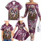Personalized Manly Warringah Sea Eagles Rugby Christmas Family Matching Off The Shoulder Long Sleeve Dress and Hawaiian Shirt Holiday Mascot Graphic Art Festive Lights Bow