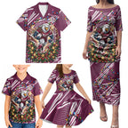 Personalized Manly Warringah Sea Eagles Rugby Christmas Family Matching Puletasi and Hawaiian Shirt Holiday Mascot Graphic Art Festive Lights Bow