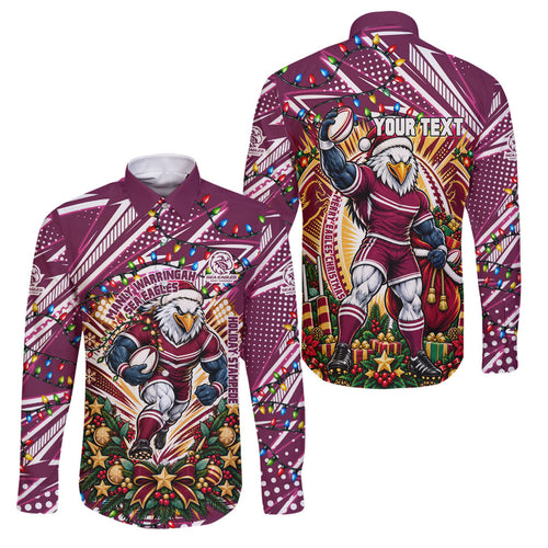 Personalized Manly Warringah Sea Eagles Rugby Christmas Family Matching Summer Maxi Dress and Hawaiian Shirt Holiday Mascot Graphic Art Festive Lights Bow