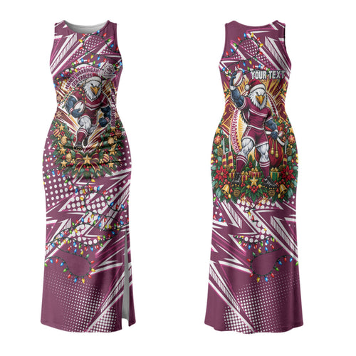 Personalized Manly Warringah Sea Eagles Rugby Christmas Family Matching Tank Maxi Dress and Hawaiian Shirt Holiday Mascot Graphic Art Festive Lights Bow