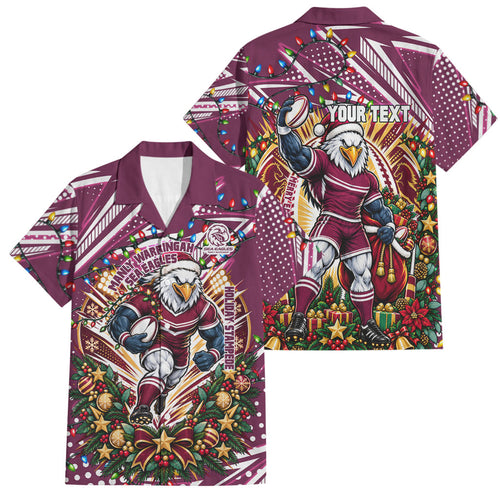 Personalized Manly Warringah Sea Eagles Rugby Christmas Family Matching Tank Maxi Dress and Hawaiian Shirt Holiday Mascot Graphic Art Festive Lights Bow