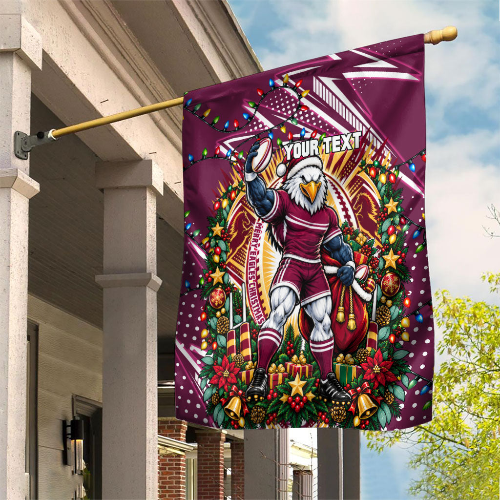 Personalized Manly Warringah Sea Eagles Rugby Christmas Garden Flag Holiday Mascot Graphic Art Festive Lights Bow