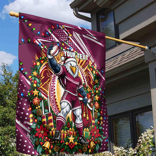 Personalized Manly Warringah Sea Eagles Rugby Christmas Garden Flag Holiday Mascot Graphic Art Festive Lights Bow