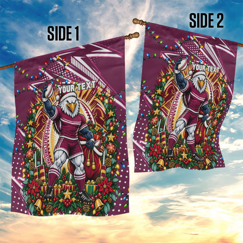 Personalized Manly Warringah Sea Eagles Rugby Christmas Garden Flag Holiday Mascot Graphic Art Festive Lights Bow