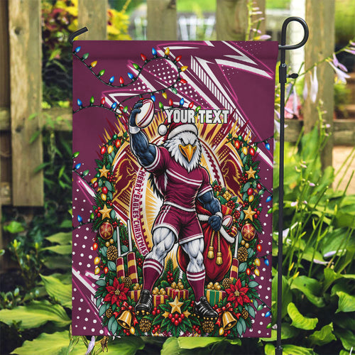 Personalized Manly Warringah Sea Eagles Rugby Christmas Garden Flag Holiday Mascot Graphic Art Festive Lights Bow