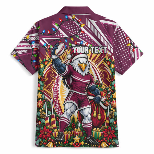 Personalized Manly Warringah Sea Eagles Rugby Christmas Hawaiian Shirt Holiday Mascot Graphic Art Festive Lights Bow