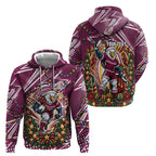 Personalized Manly Warringah Sea Eagles Rugby Christmas Hoodie Holiday Mascot Graphic Art Festive Lights Bow