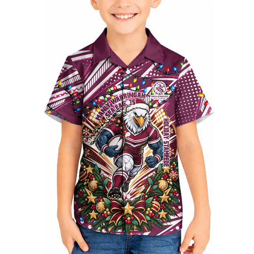 Personalized Manly Warringah Sea Eagles Rugby Christmas Kid Hawaiian Shirt Holiday Mascot Graphic Art Festive Lights Bow