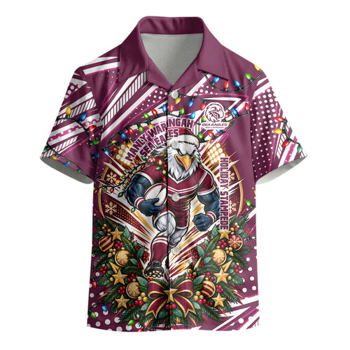Personalized Manly Warringah Sea Eagles Rugby Christmas Kid Hawaiian Shirt Holiday Mascot Graphic Art Festive Lights Bow