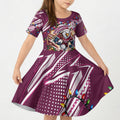 Personalized Manly Warringah Sea Eagles Rugby Christmas Kid Short Sleeve Dress Holiday Mascot Graphic Art Festive Lights Bow