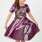 Personalized Manly Warringah Sea Eagles Rugby Christmas Kid Short Sleeve Dress Holiday Mascot Graphic Art Festive Lights Bow